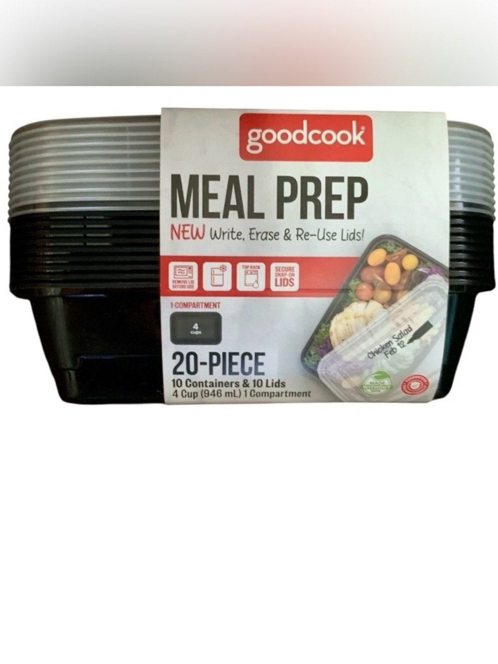 Good Cook Food Storage Black by goodcook 10 Containers Set 4 cups 32 oz GoodCook